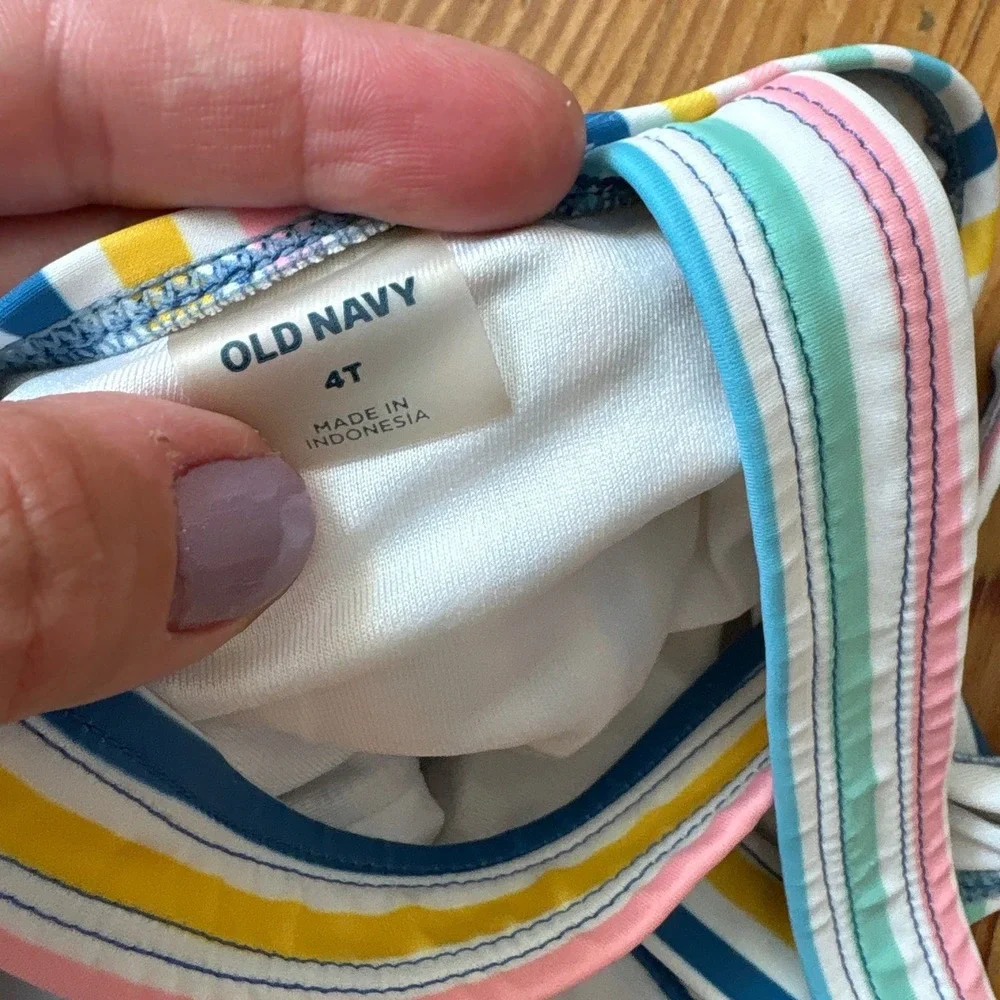Old Navy One Piece Swimsuit Kids Multicolor Striped Racerback SIZE 4T‎